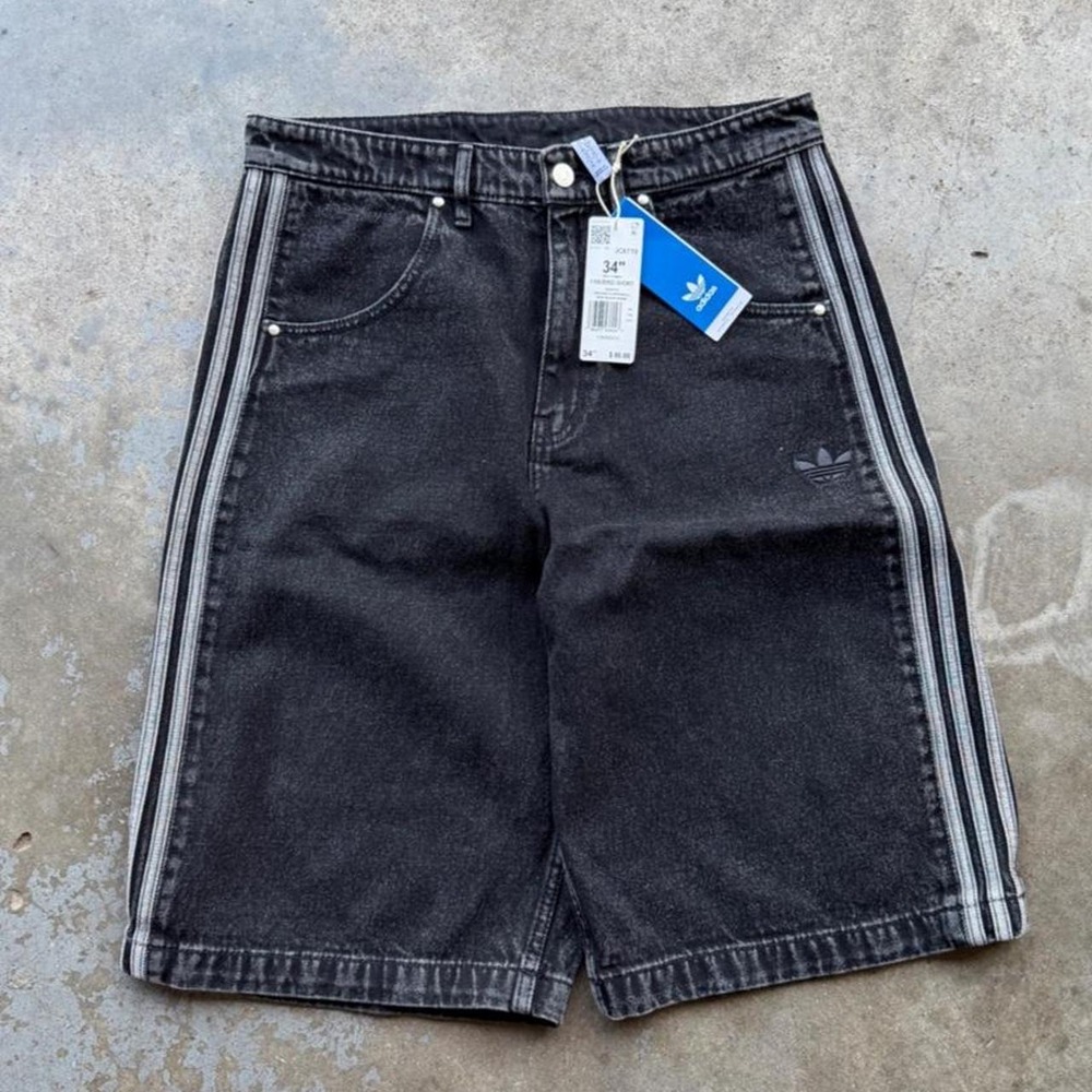Adidas black denim firebird shorts size 34 NWTs